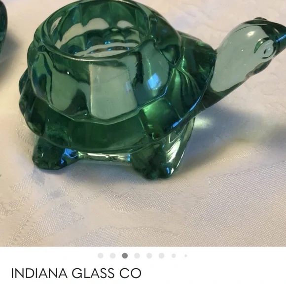Vintage Indiana Glass Spanish Green Turtle votive or epiphyte plant holder more - Picture 3 of 10